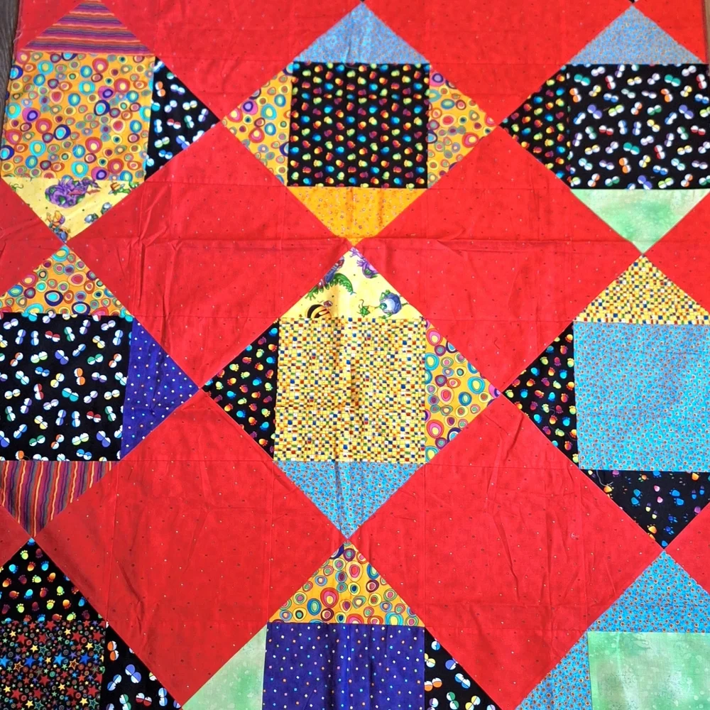 Whimsical Dragon Characters Patchwork Quilt Top, Handmade, NWOT